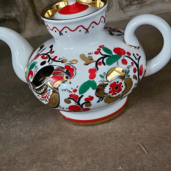 Lomonosov Imperial Porcelain Teapot Red Roosters 1 Cups 300 Ml 10.1 Oz - Picture 9 of 11